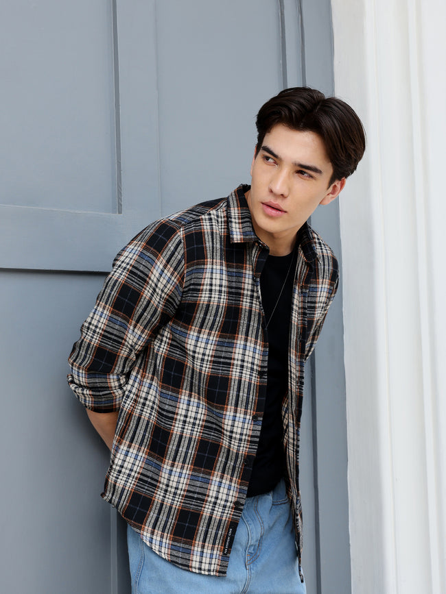 Men Black Tartan Checked Shirt