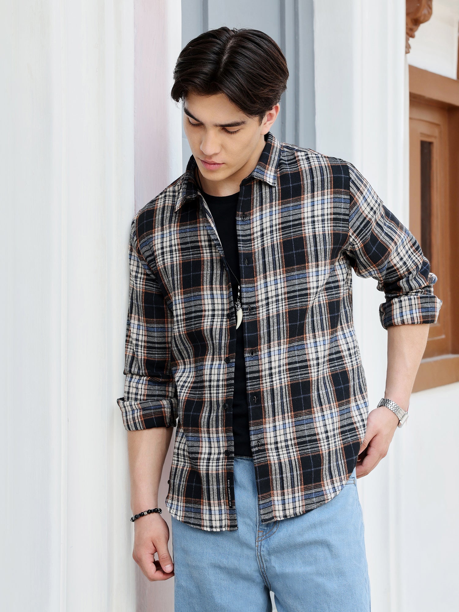 Men Black Tartan Checked Shirt