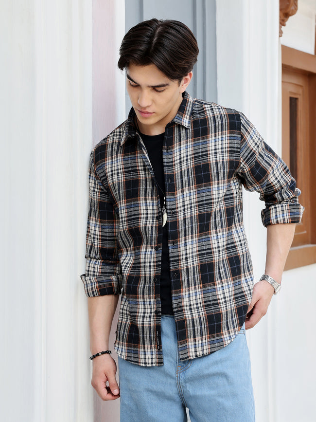 Men Black Tartan Checked Shirt