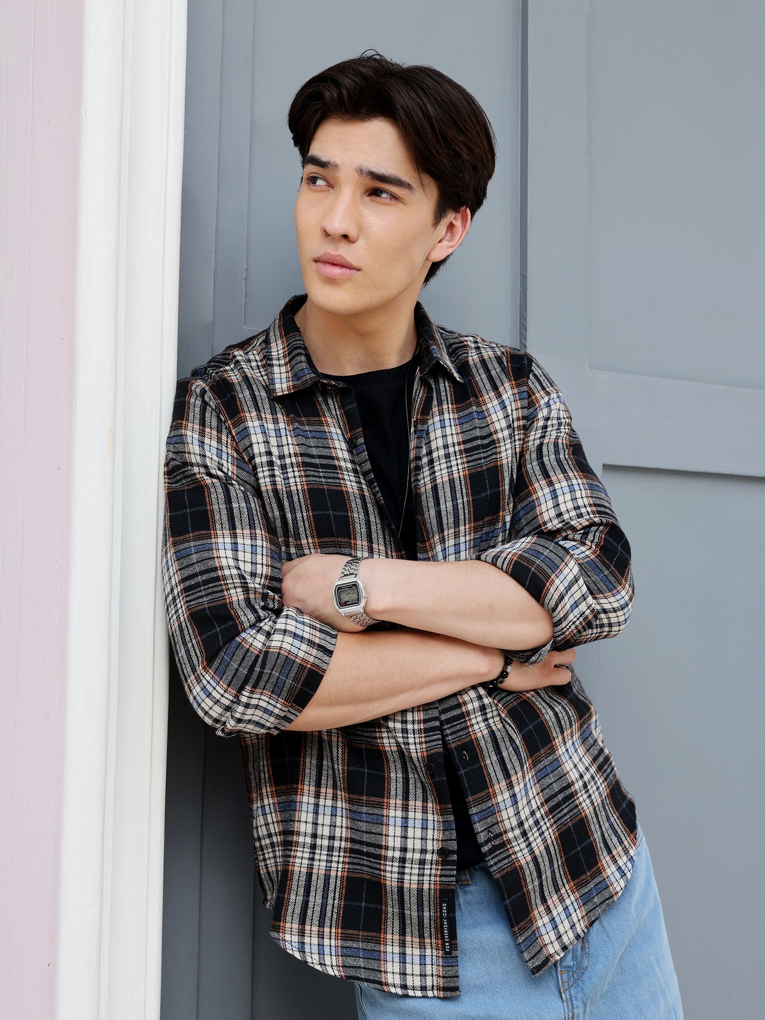 Men Black Tartan Checked Shirt