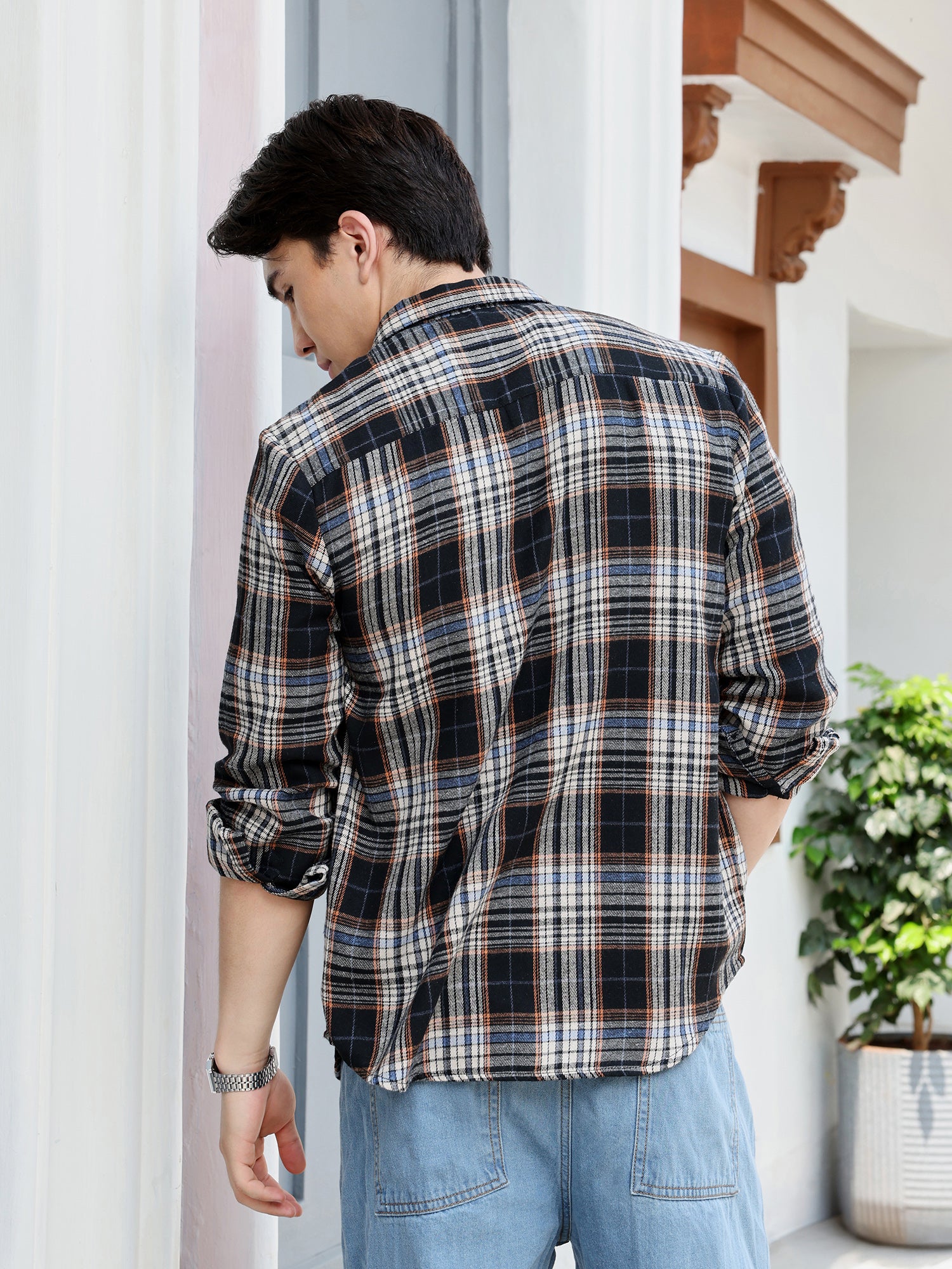 Men Black Tartan Checked Shirt