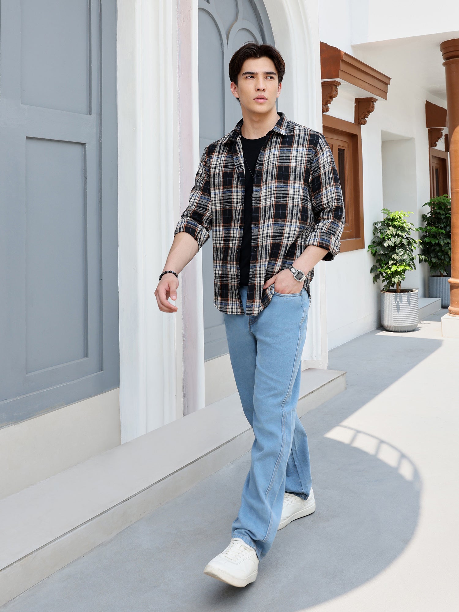 Men Black Tartan Checked Shirt