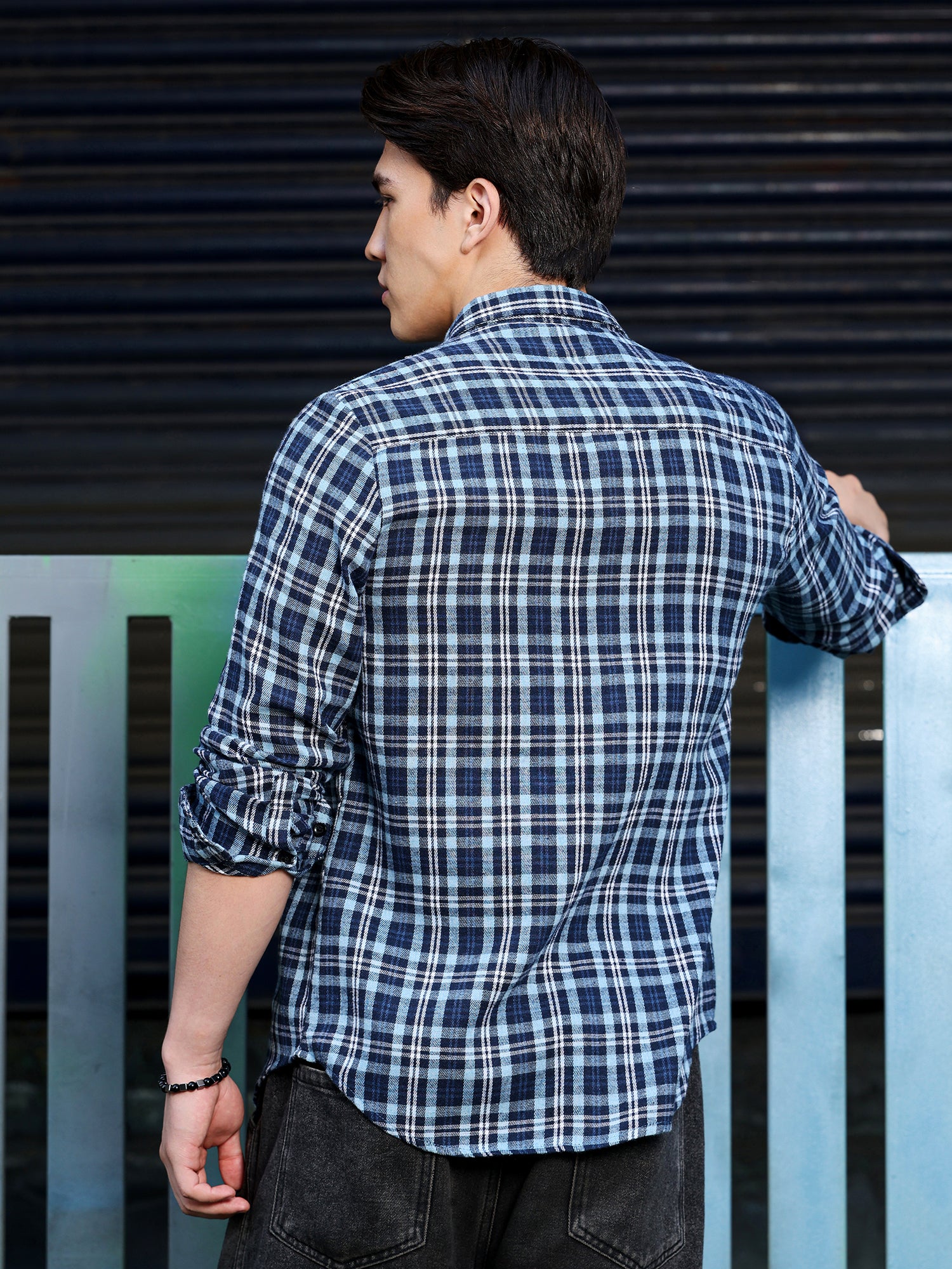 Men Navy Tartan Checked Shirt