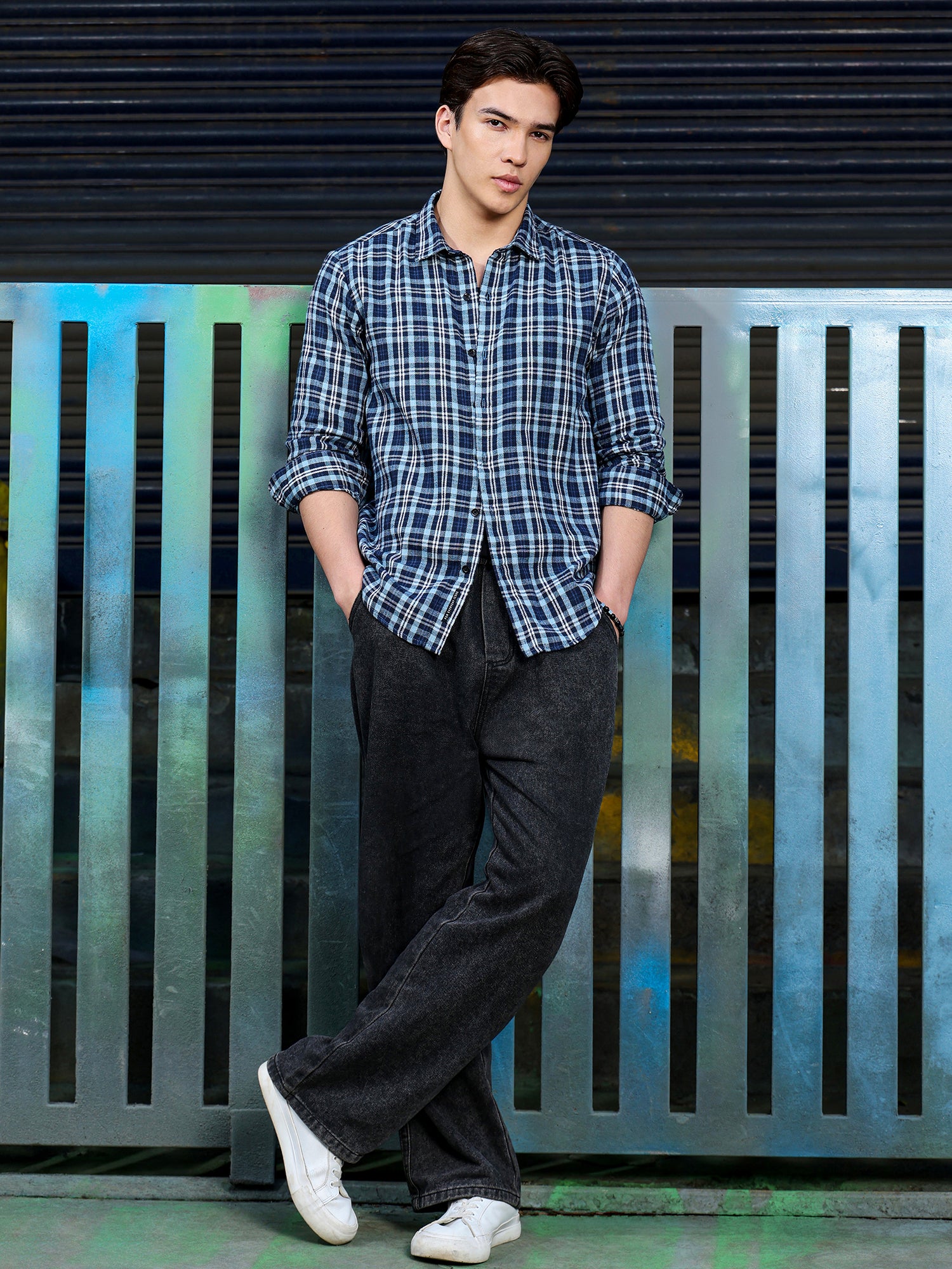 Men Navy Tartan Checked Shirt