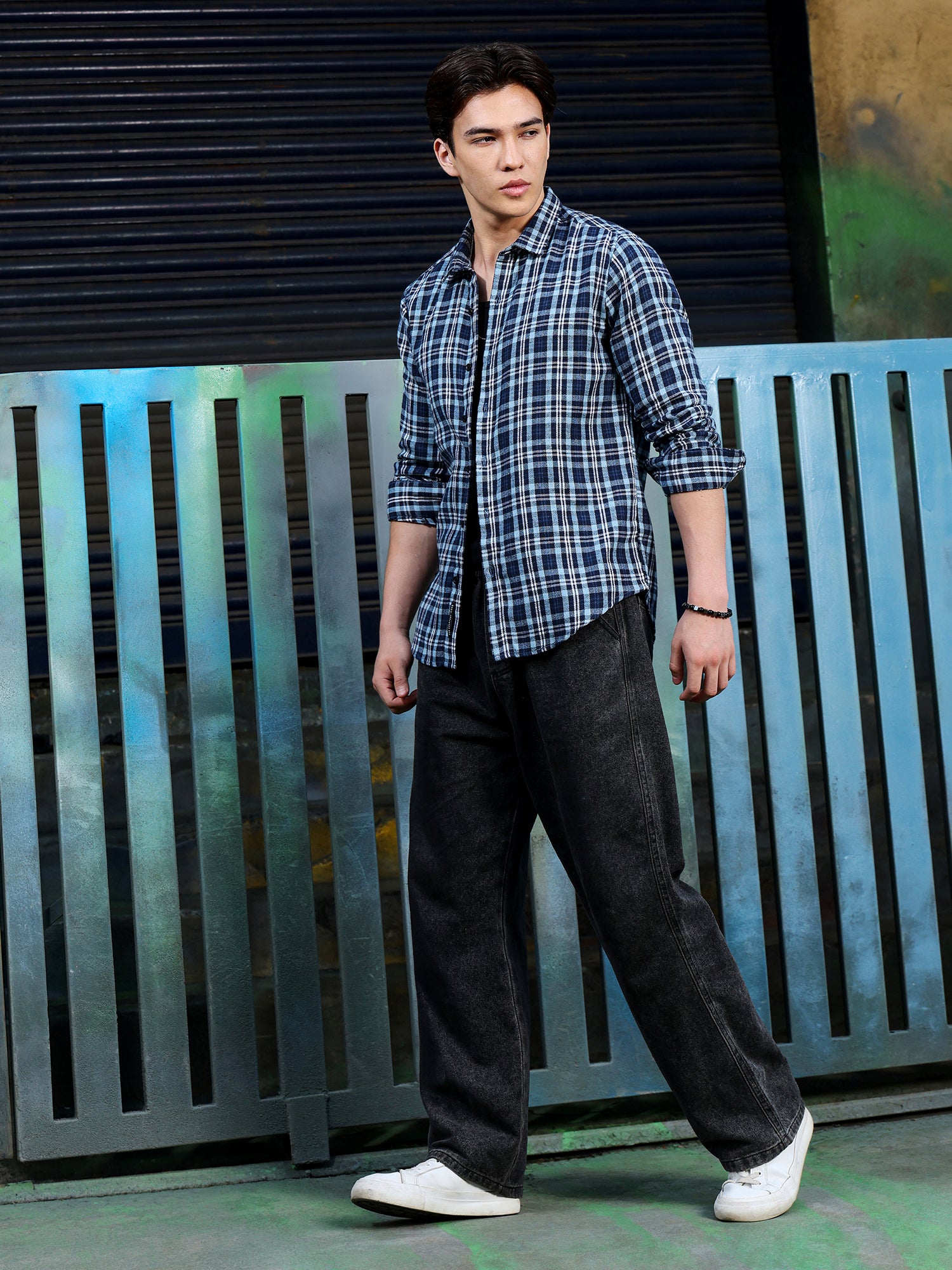 Men Navy Tartan Checked Shirt
