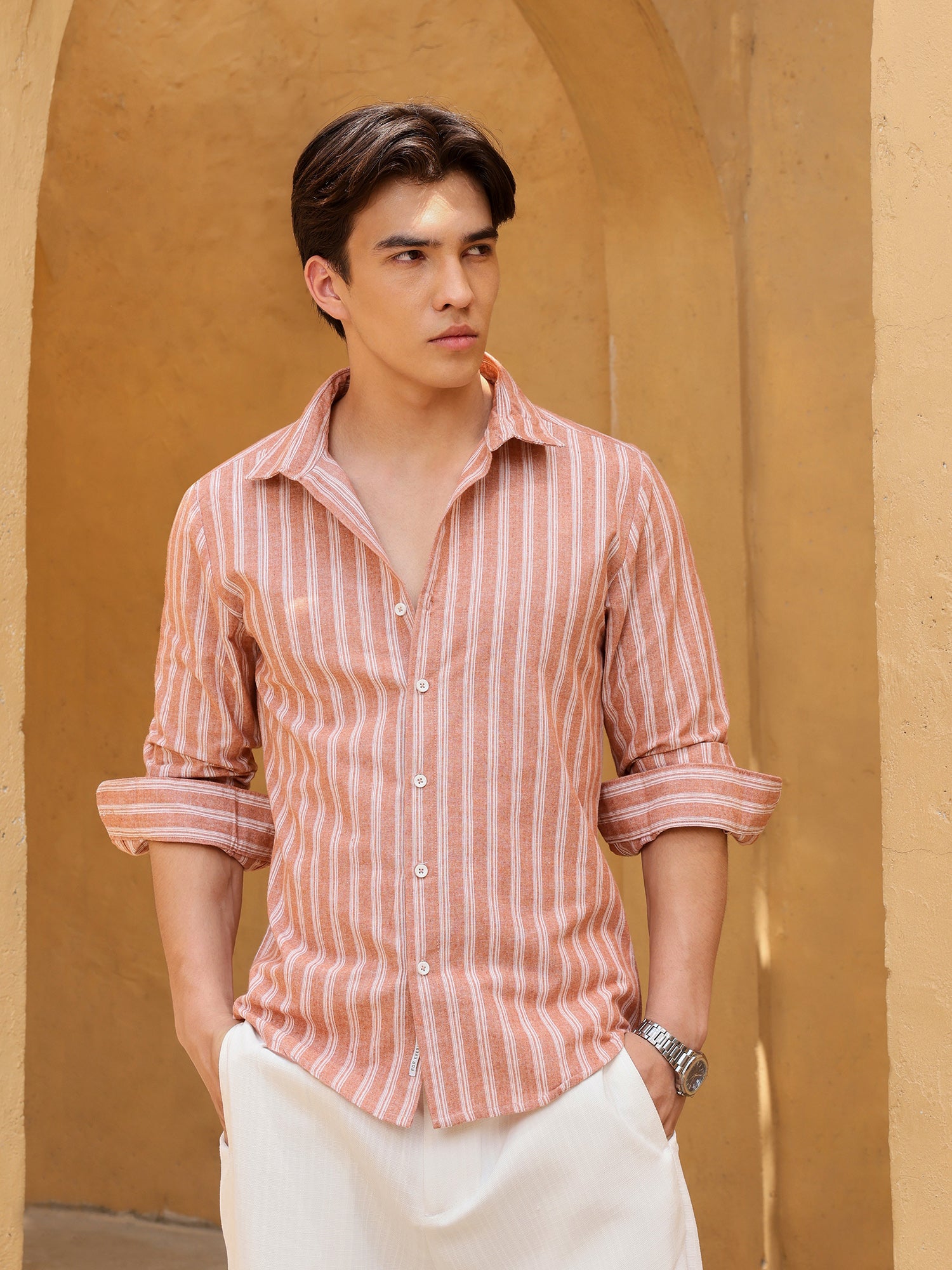 Men Rust Striped Shirt