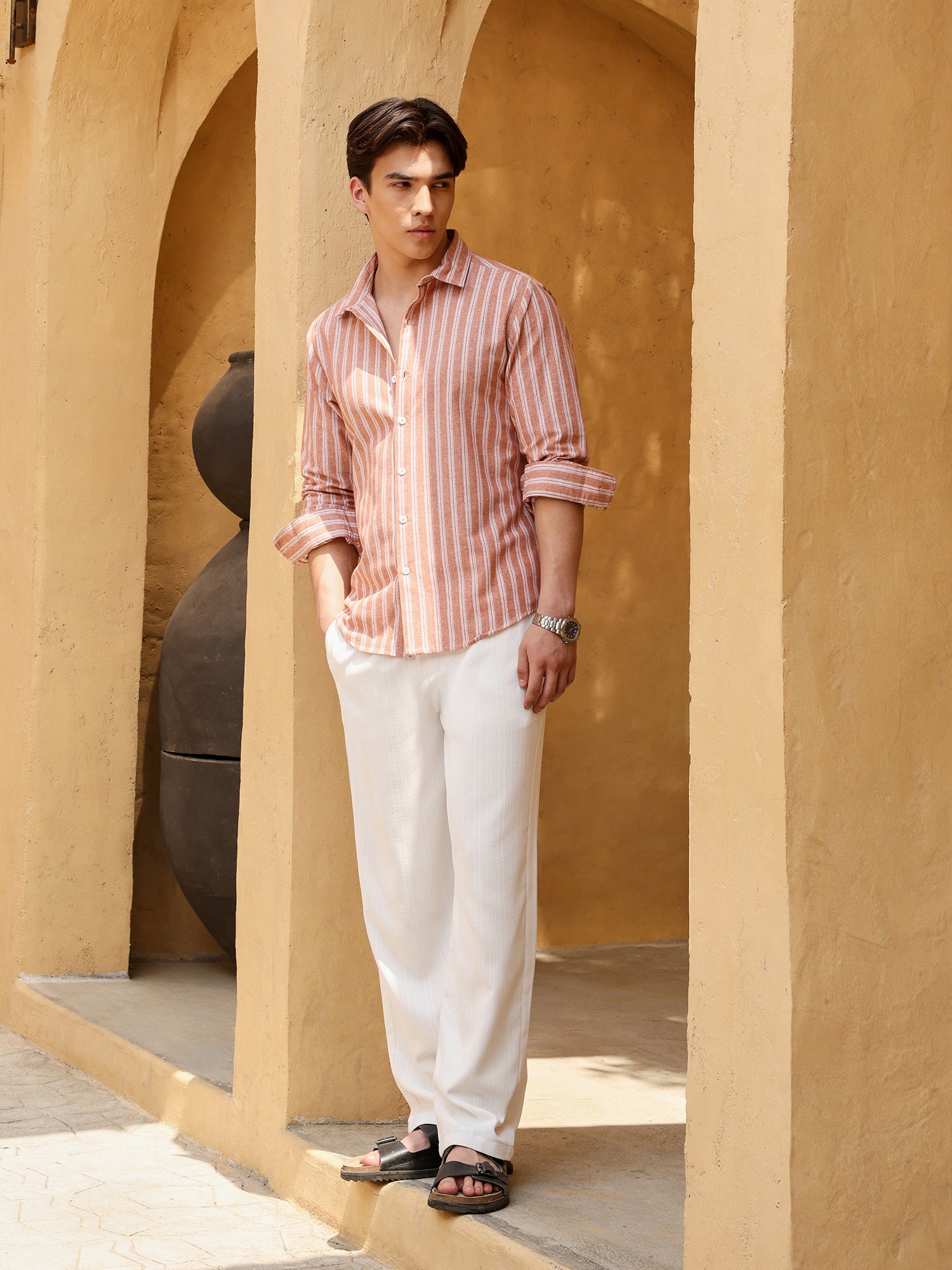 Men Rust Striped Shirt