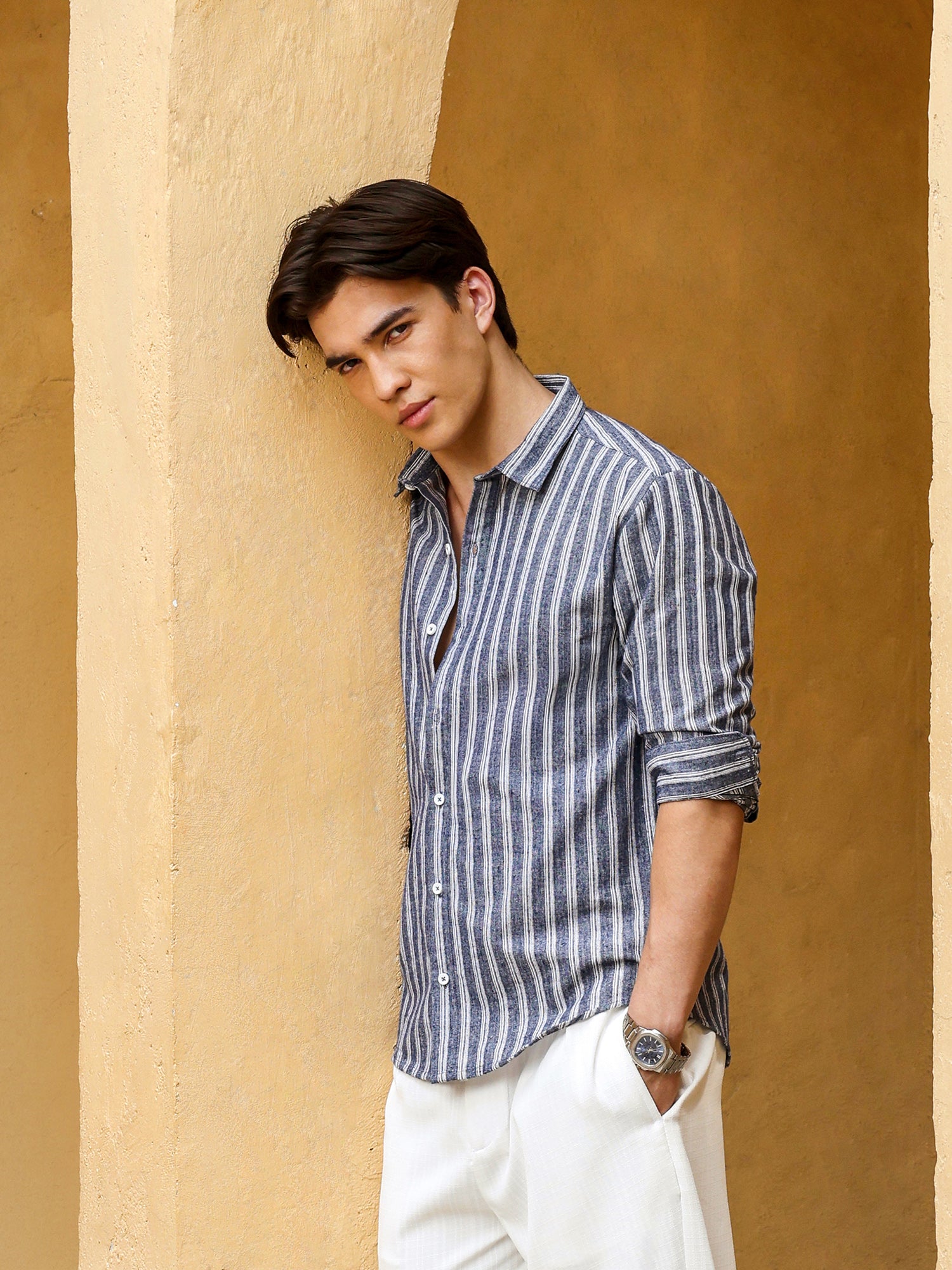 Men Blue Striped Shirt