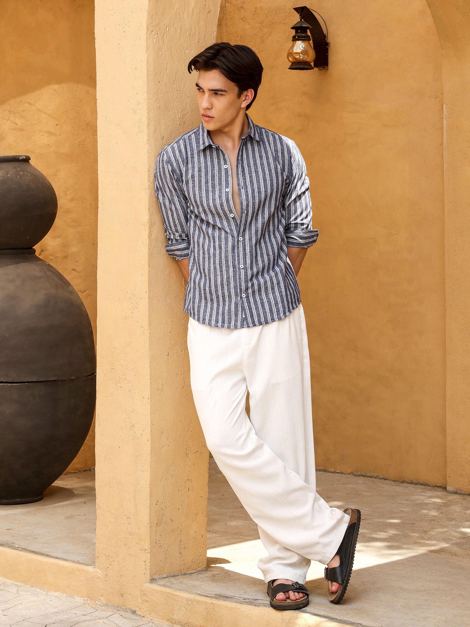 Men Blue Striped Shirt