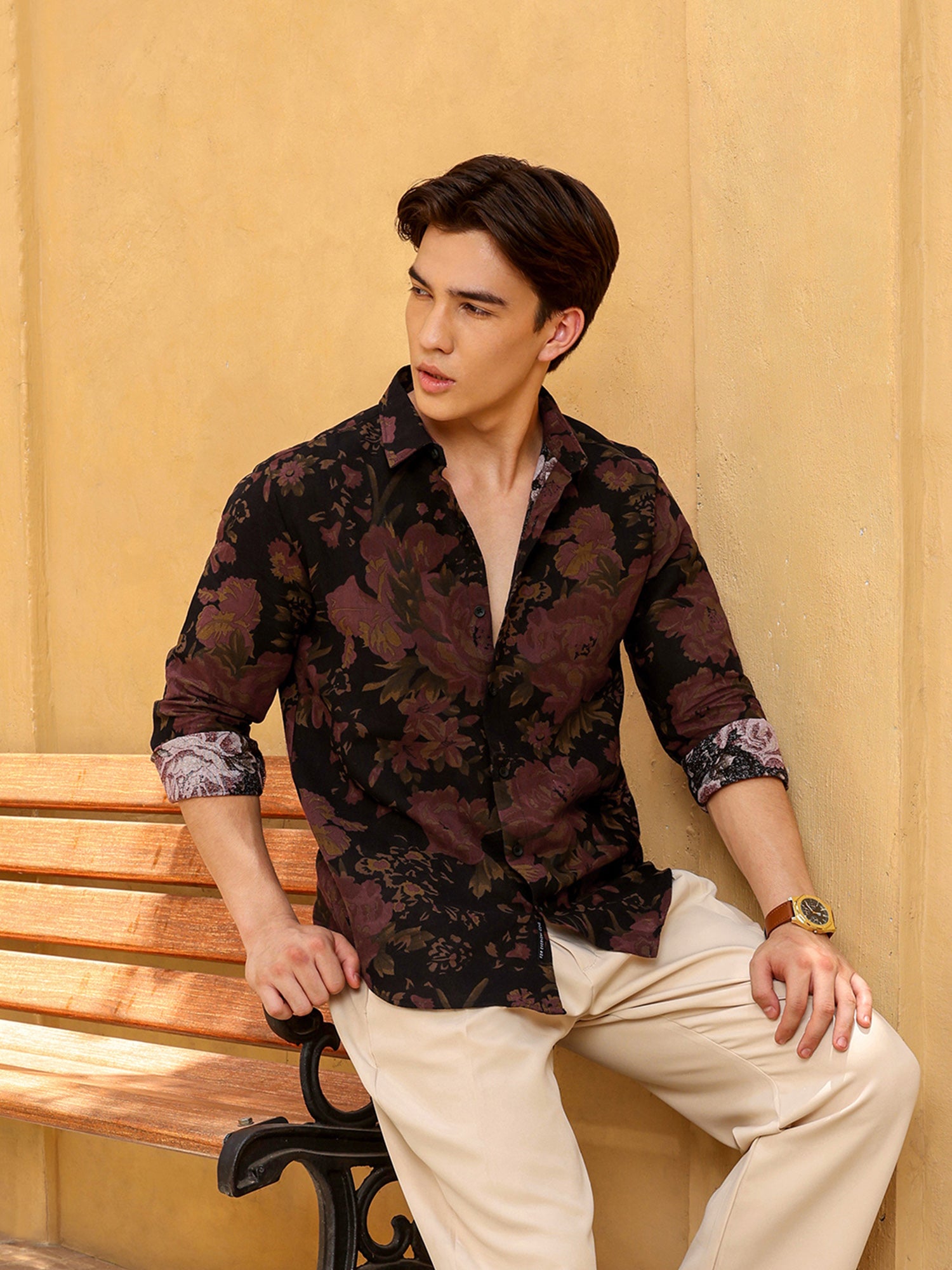 Men Black Floral Print Shirt