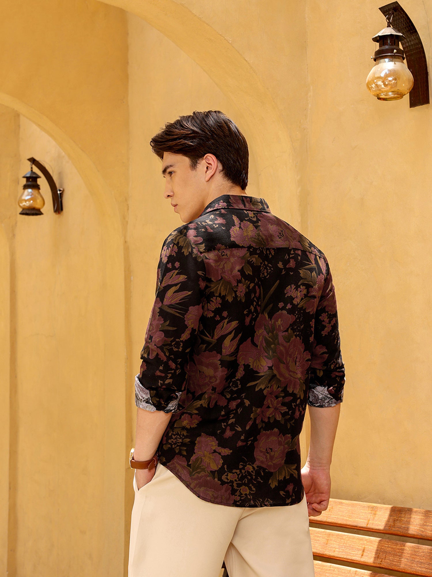 Men Black Floral Print Shirt