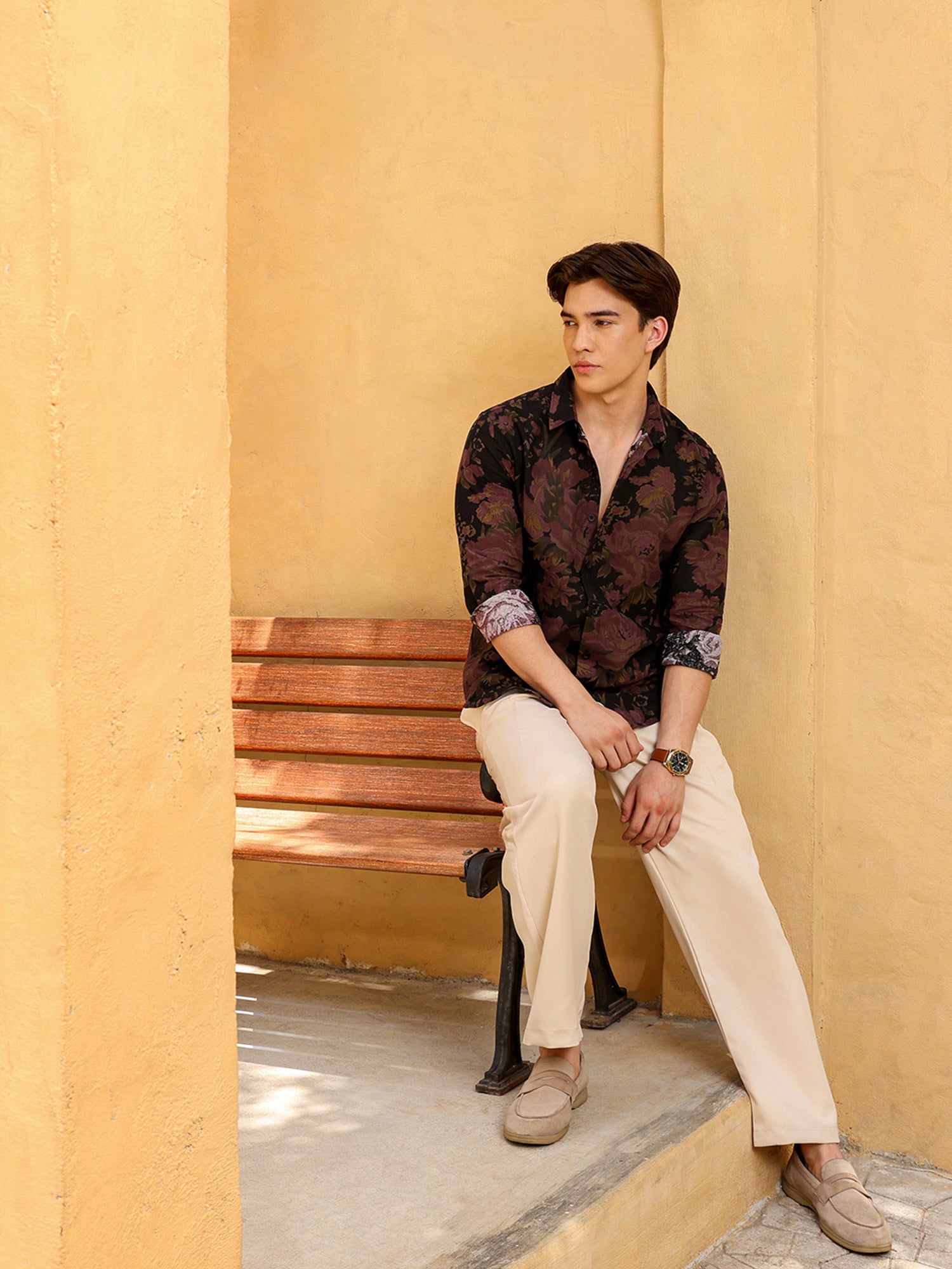 Men Black Floral Print Shirt