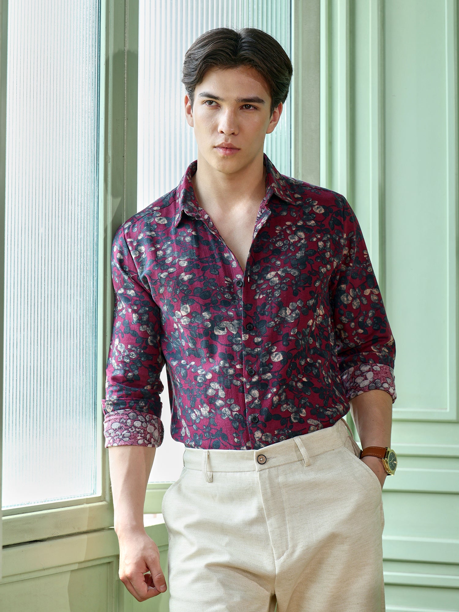 Men Maroon Floral Shirt