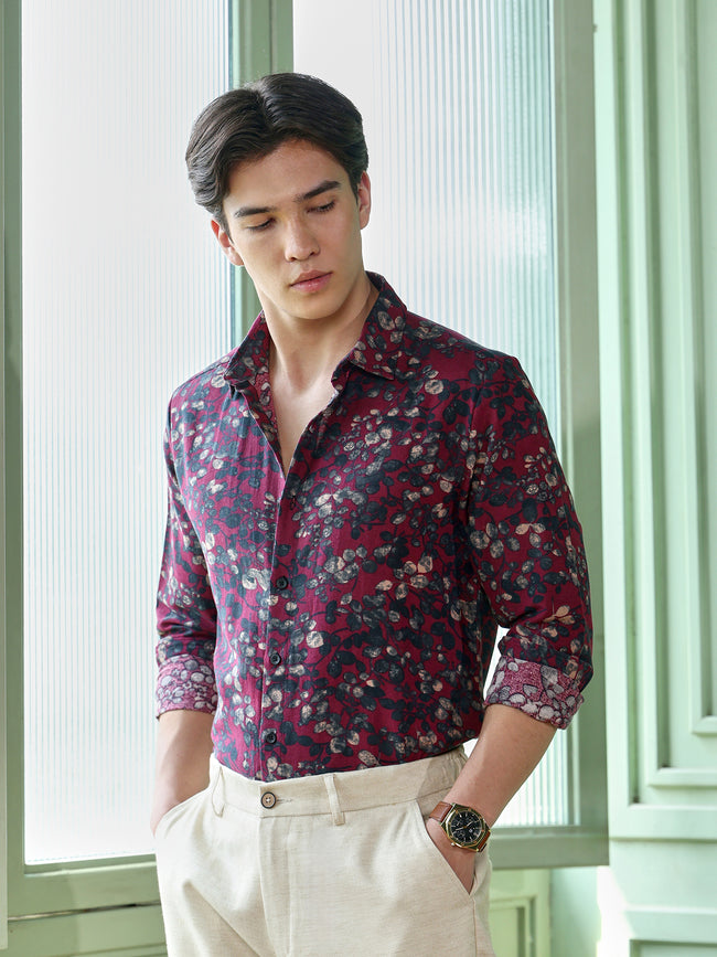 Men Maroon Floral Shirt