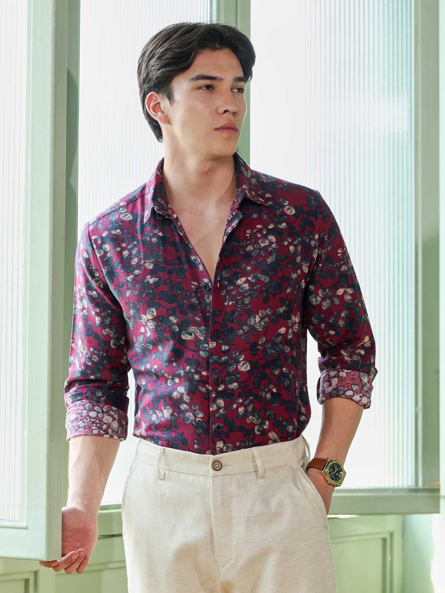 Men Maroon Floral Shirt
