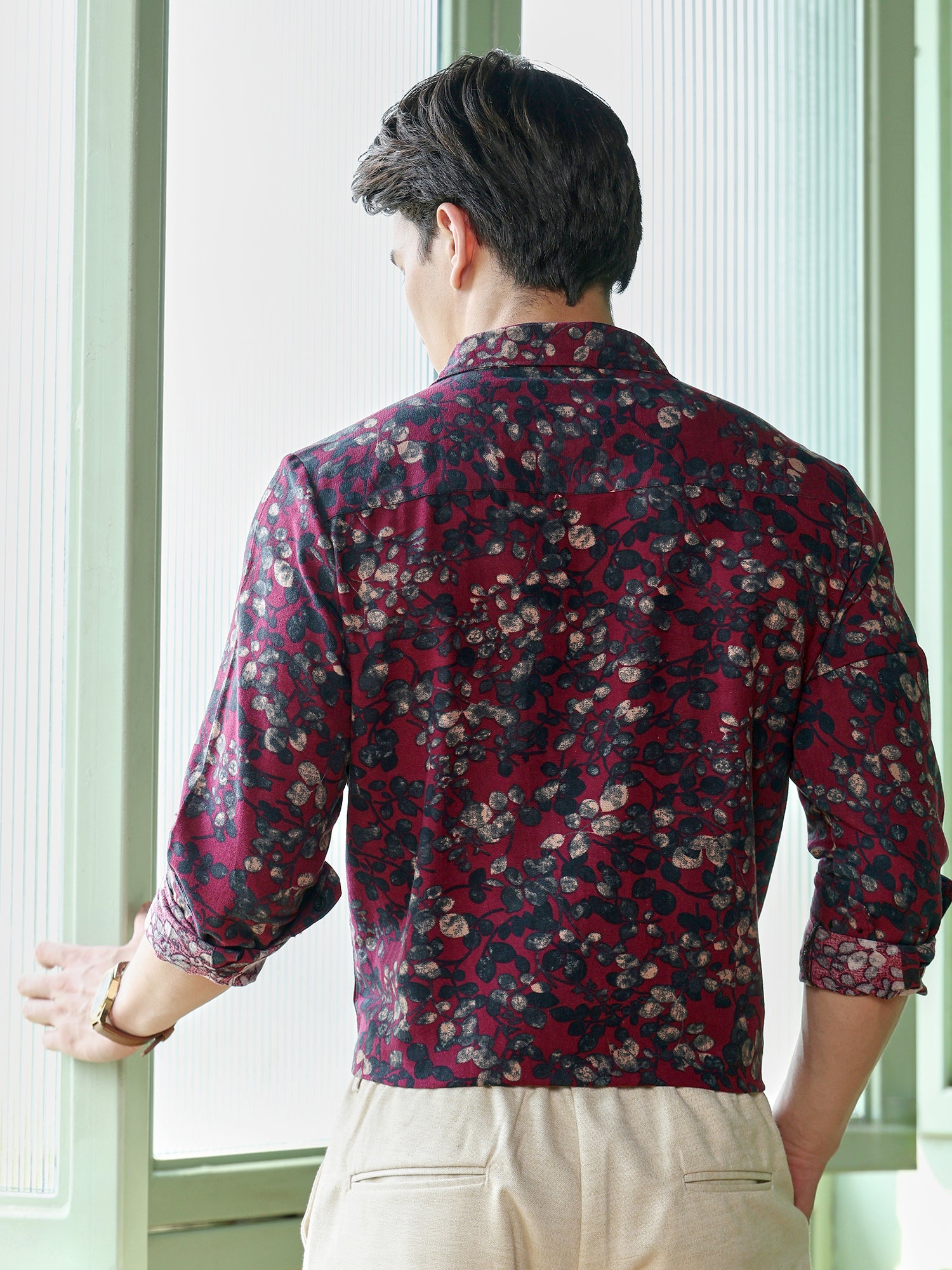 Men Maroon Floral Shirt