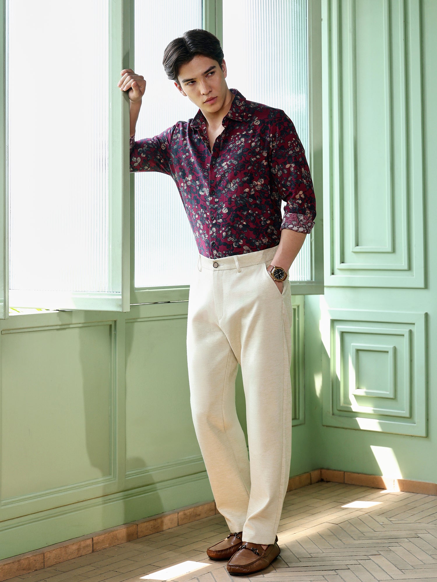 Men Maroon Floral Shirt