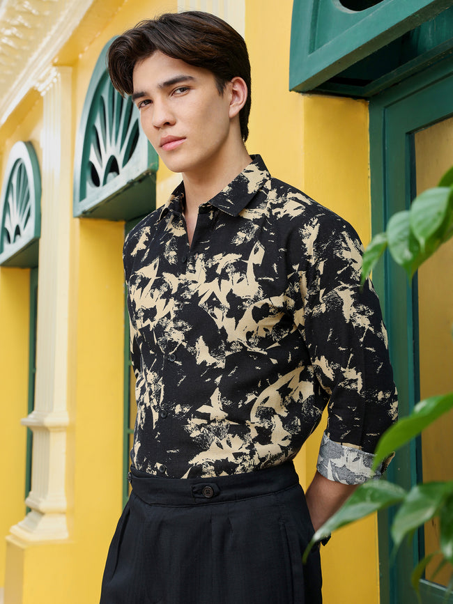 Men Black Abstract Print Shirt