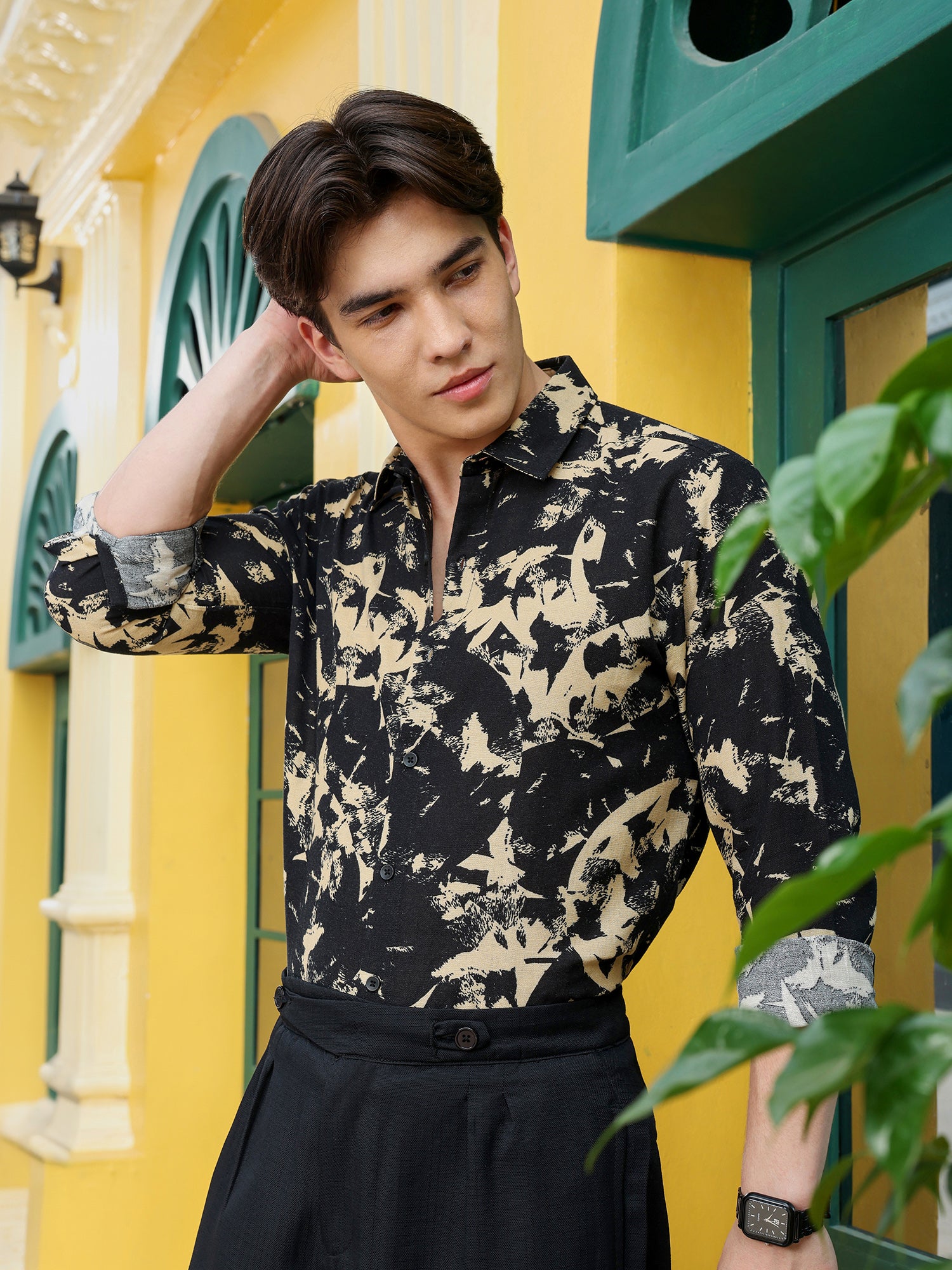 Men Black Abstract Print Shirt
