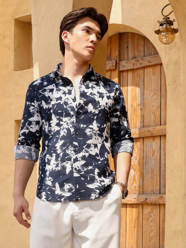 Men Navy Abstract Print Shirt
