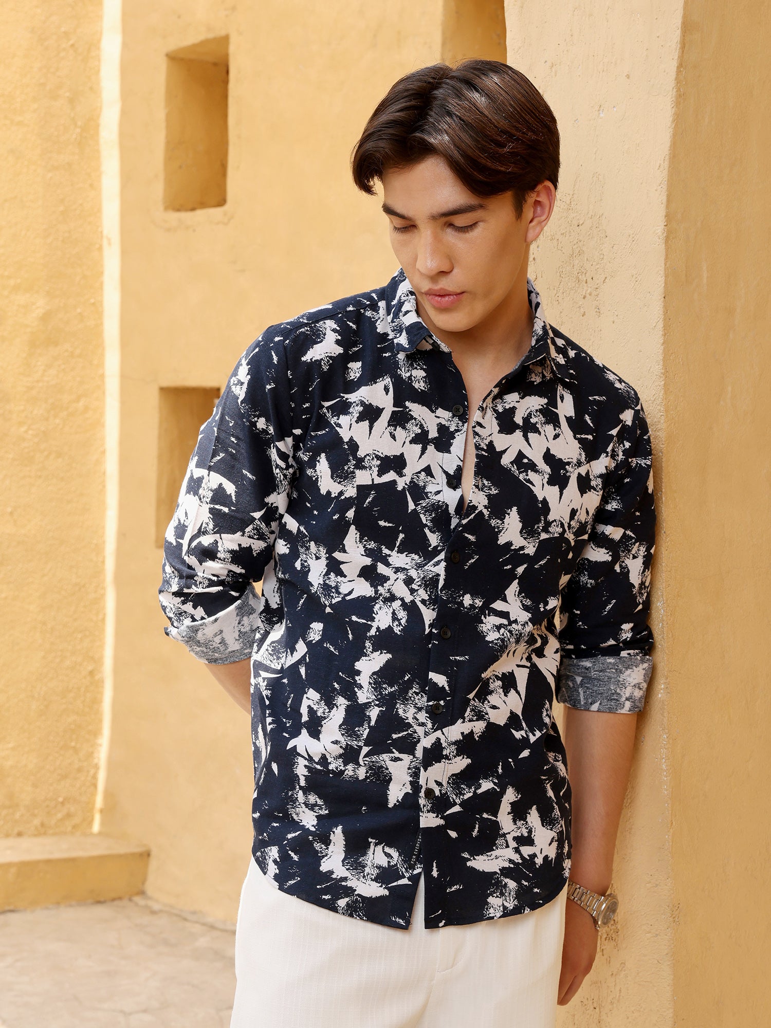 Men Navy Abstract Print Shirt