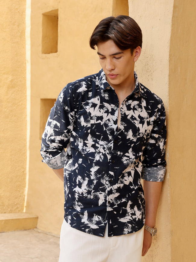 Men Navy Abstract Print Shirt