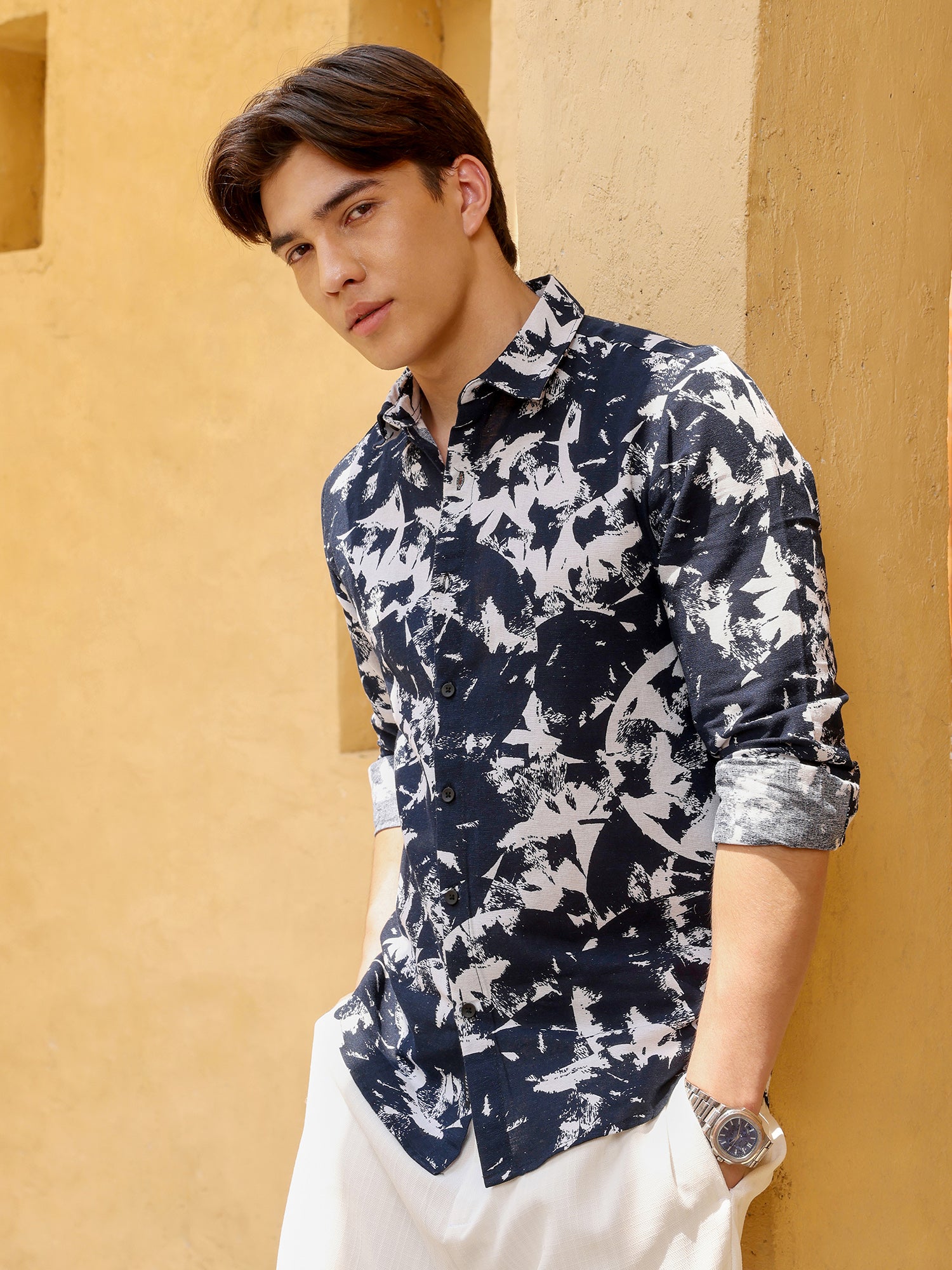 Men Navy Abstract Print Shirt
