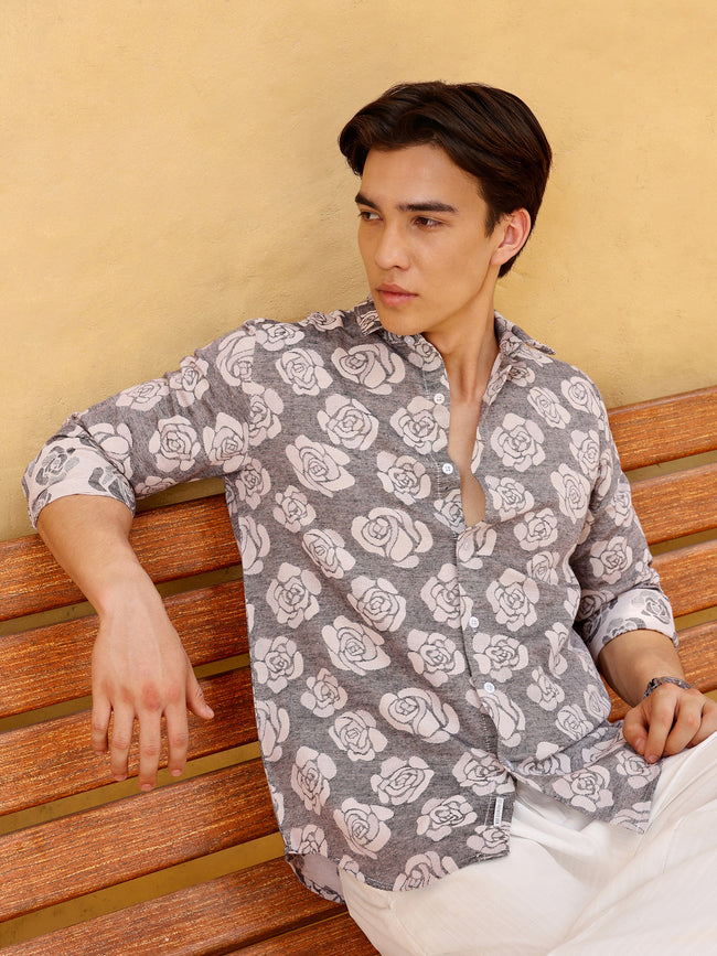 Men Charcoal Floral Print Shirt