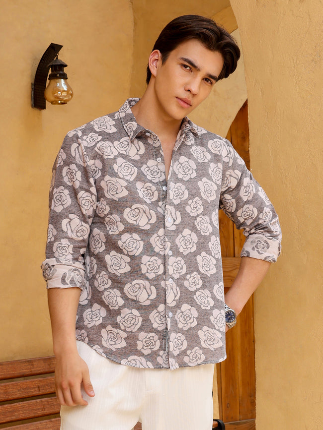 Men Charcoal Floral Print Shirt