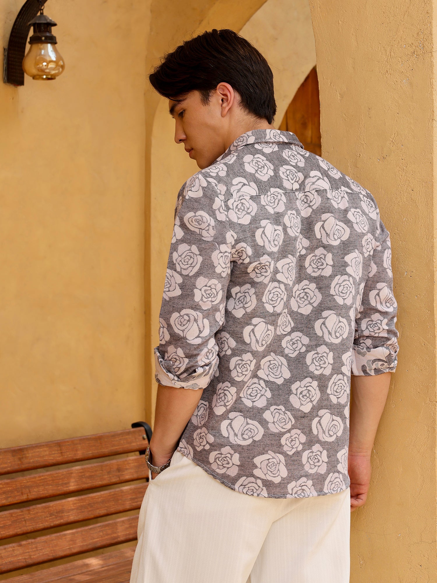 Men Charcoal Floral Print Shirt