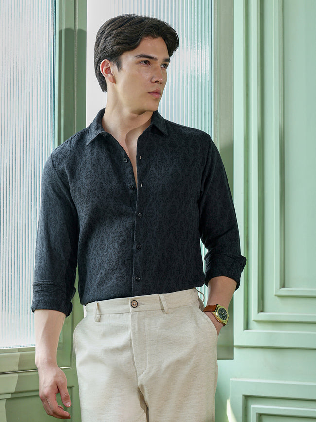 Men Charcoal Self Design Shirt