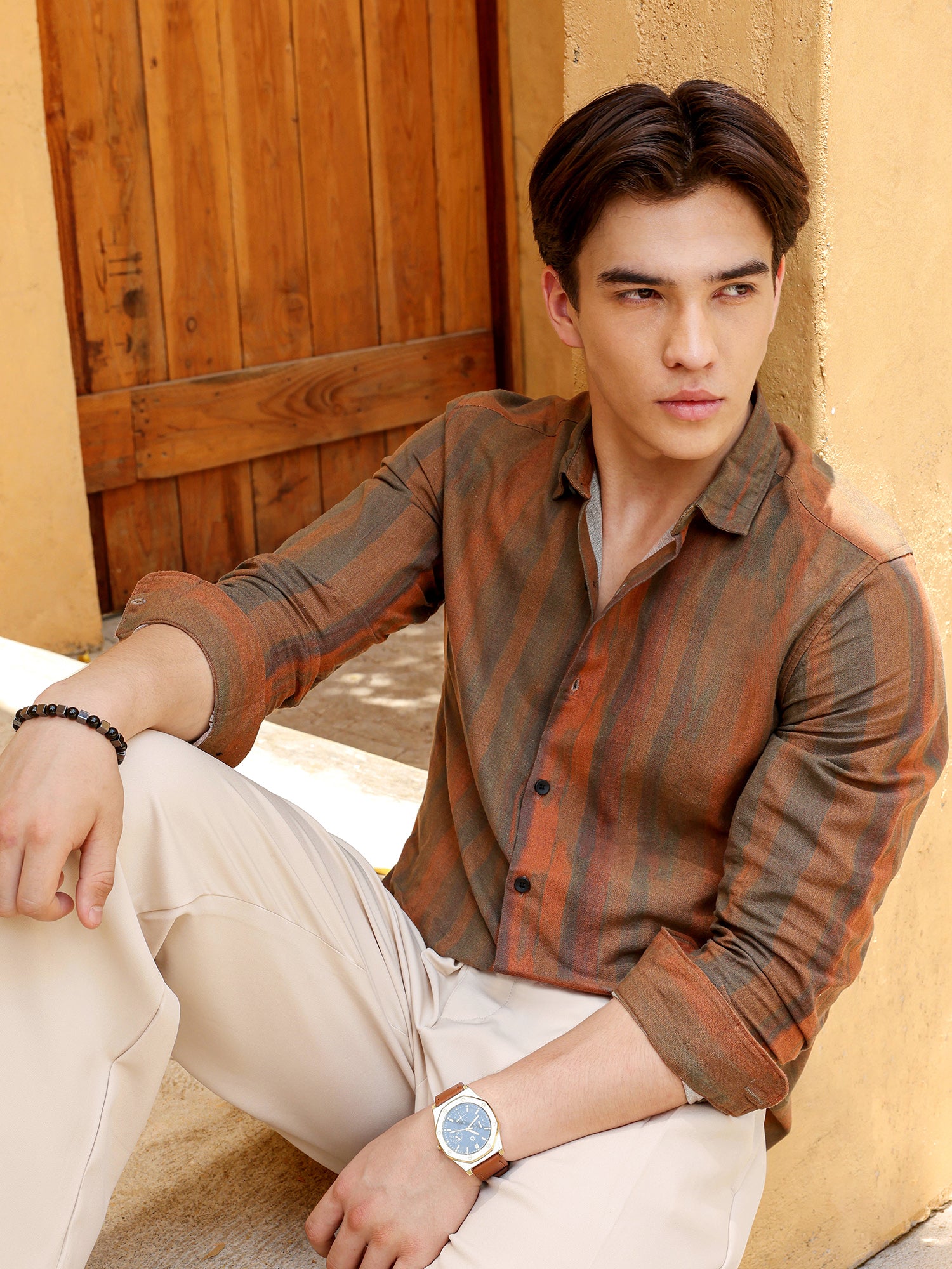Men Rust Striped Shirt