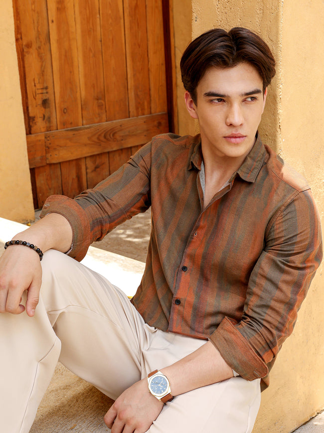 Men Rust Striped Shirt