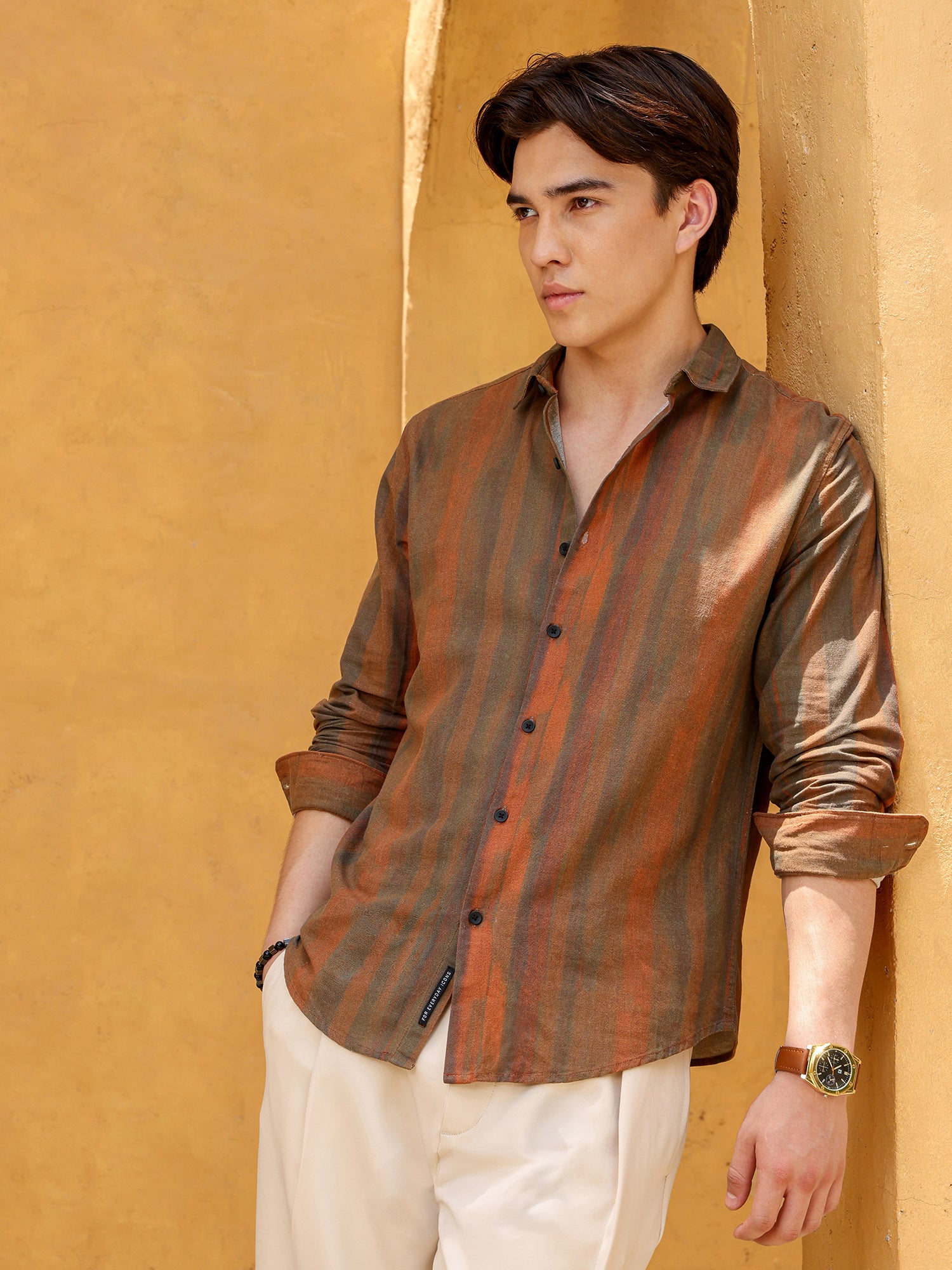 Men Rust Striped Shirt