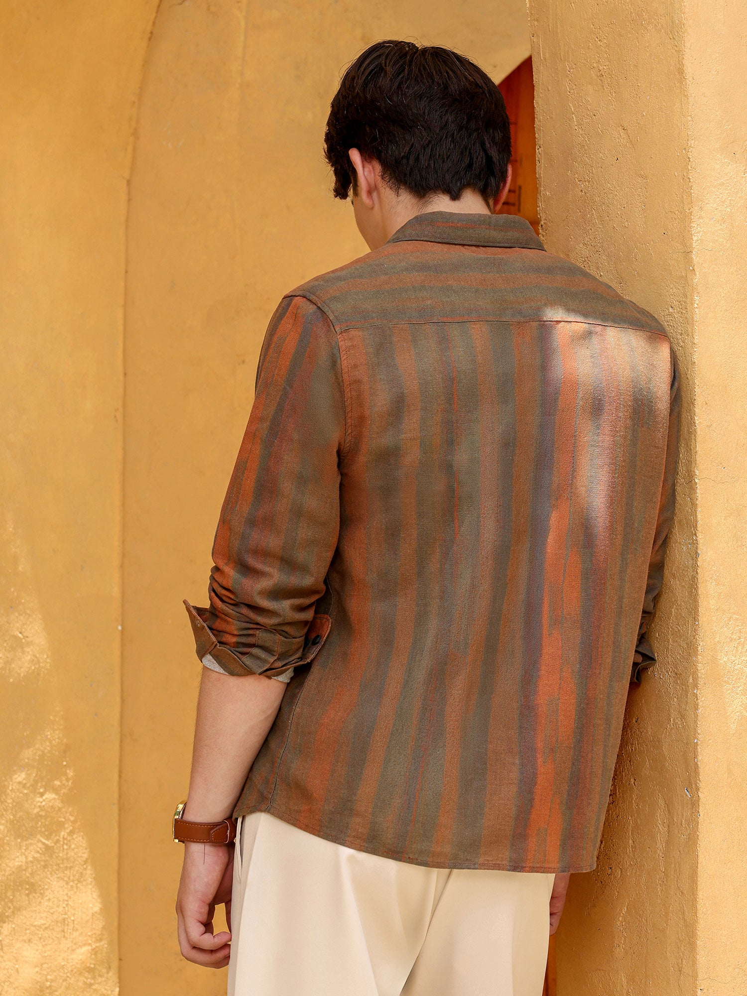 Men Rust Striped Shirt