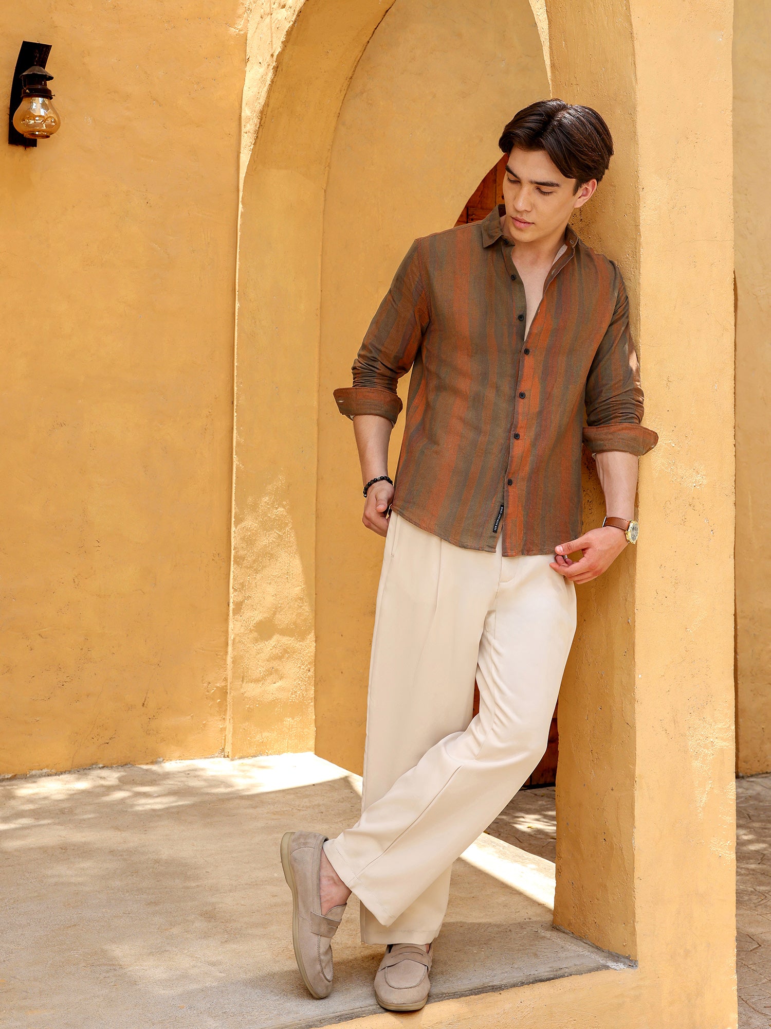 Men Rust Striped Shirt