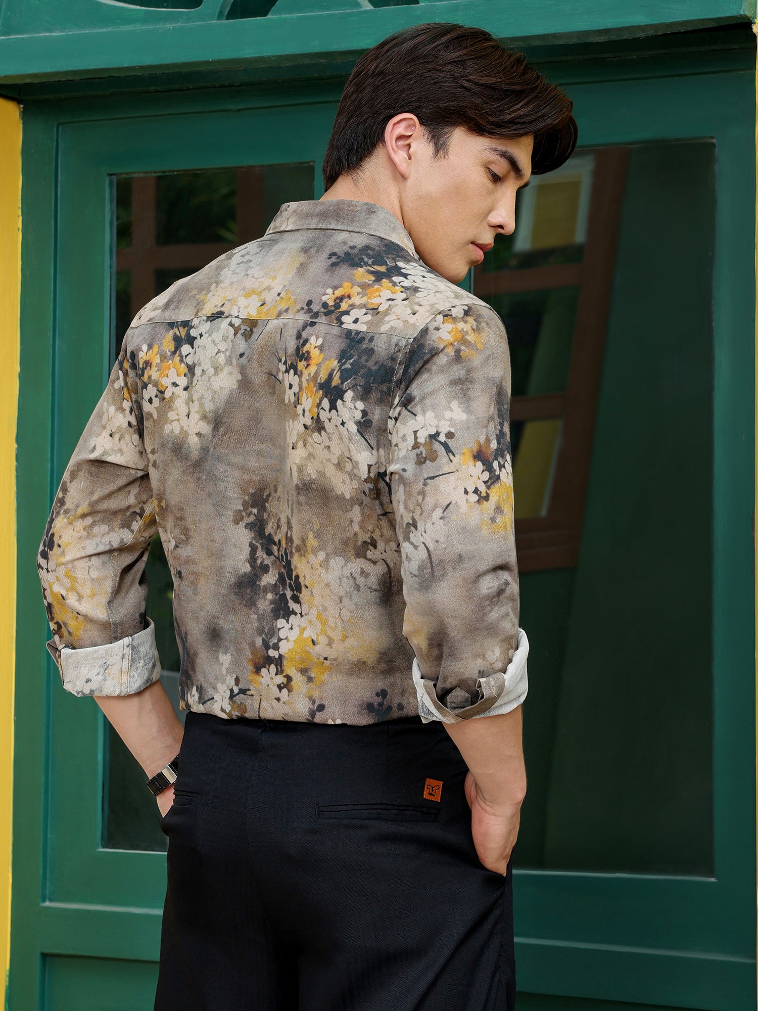Men Brown Floral Print Shirt