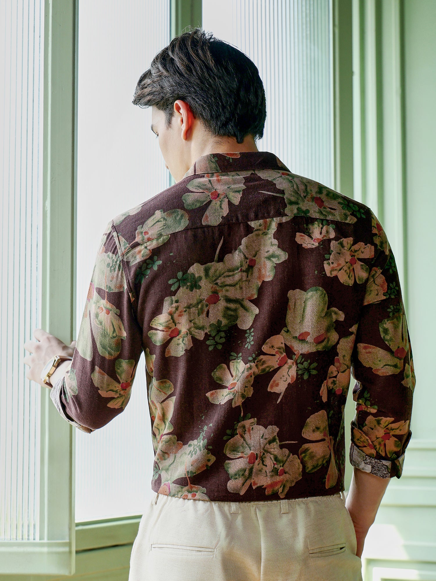 Men Brown Floral Print Shirt