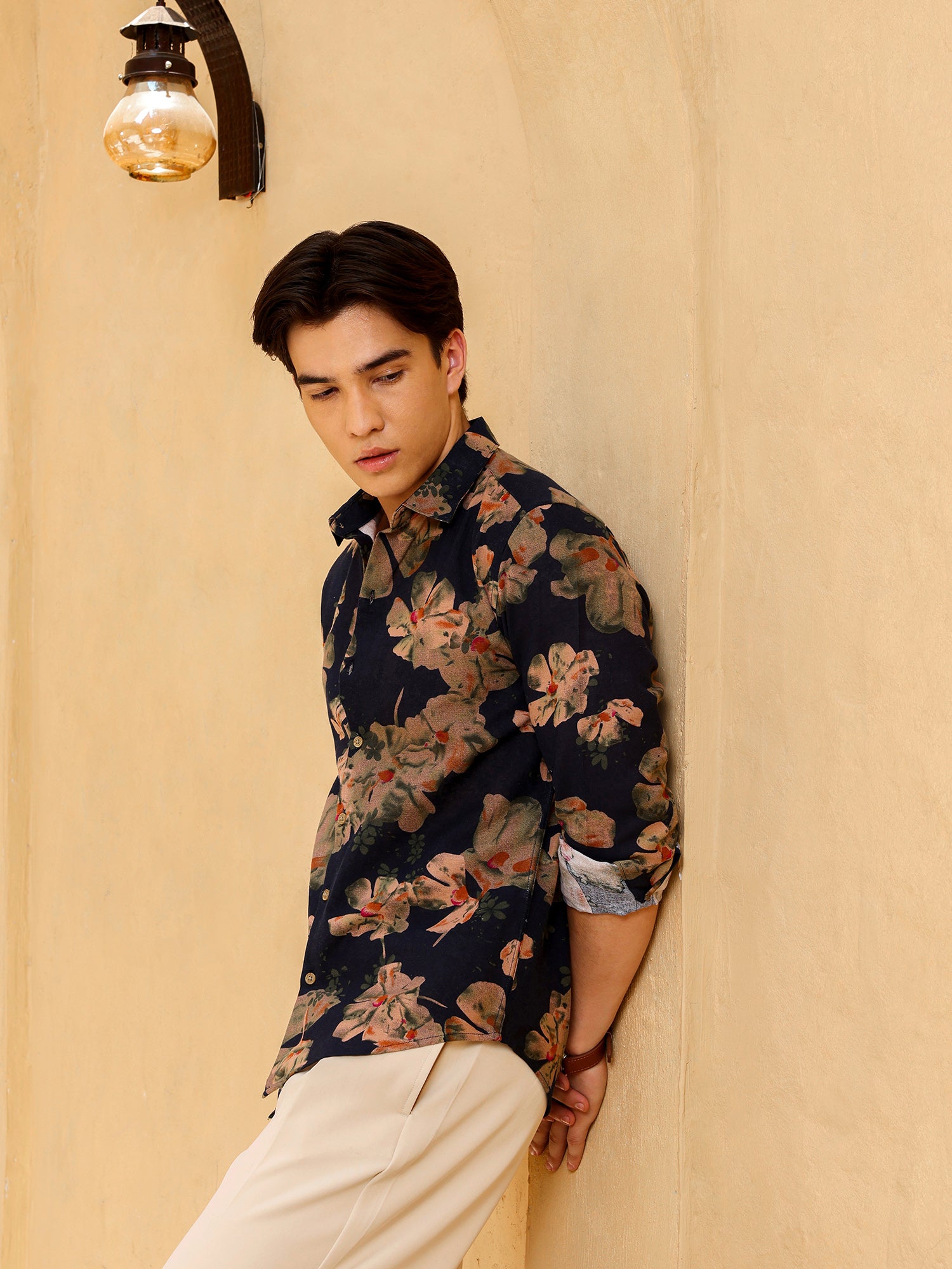 Men Navy Floral Print Shirt