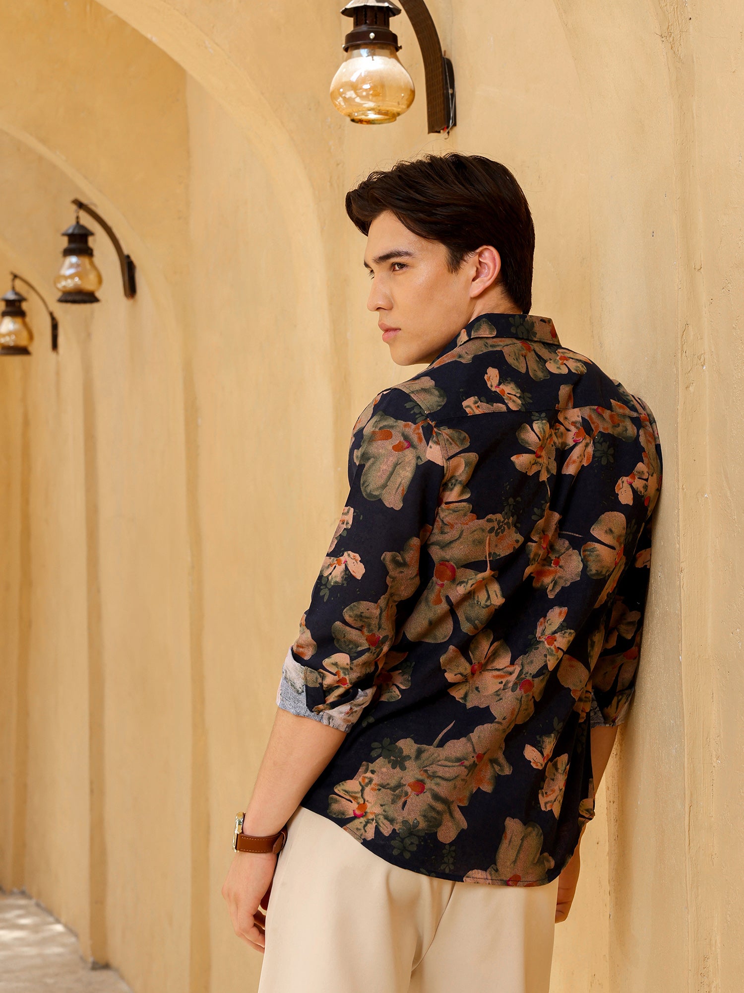 Men Navy Floral Print Shirt