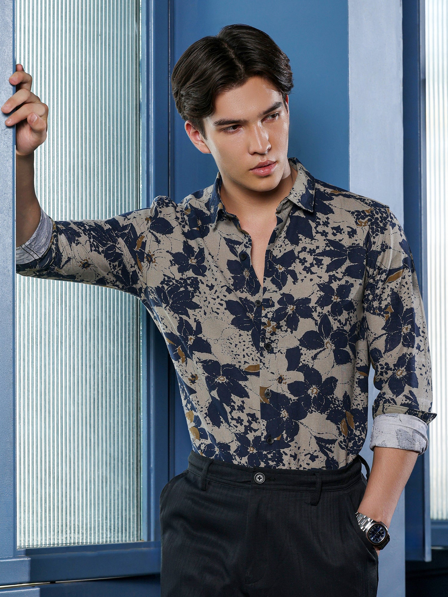 Men Beige Floral Print Shirt