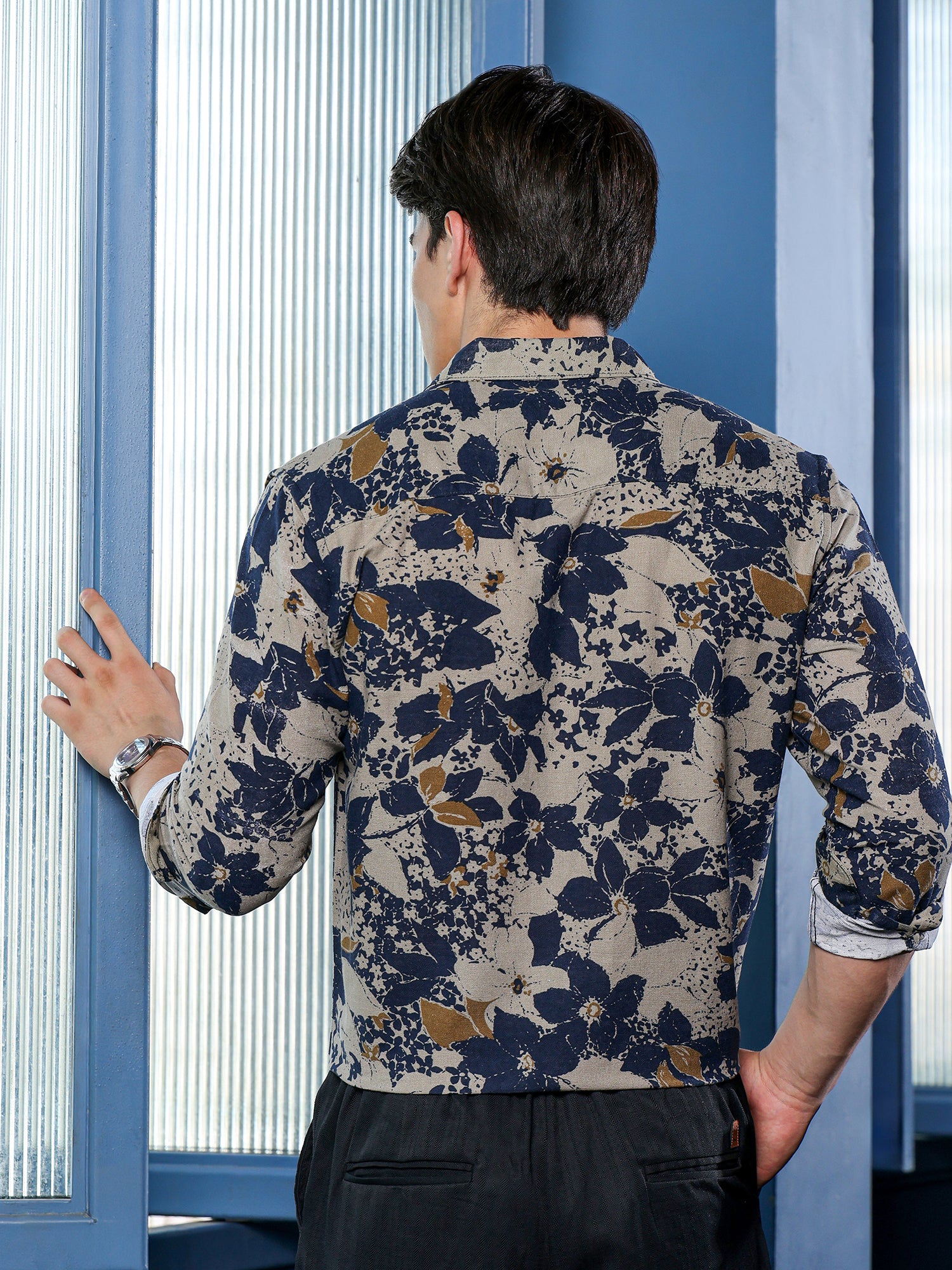 Men Beige Floral Print Shirt