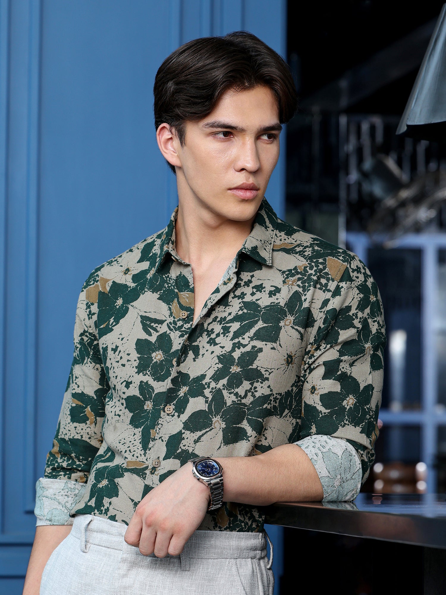 Men Green Floral Print Shirt