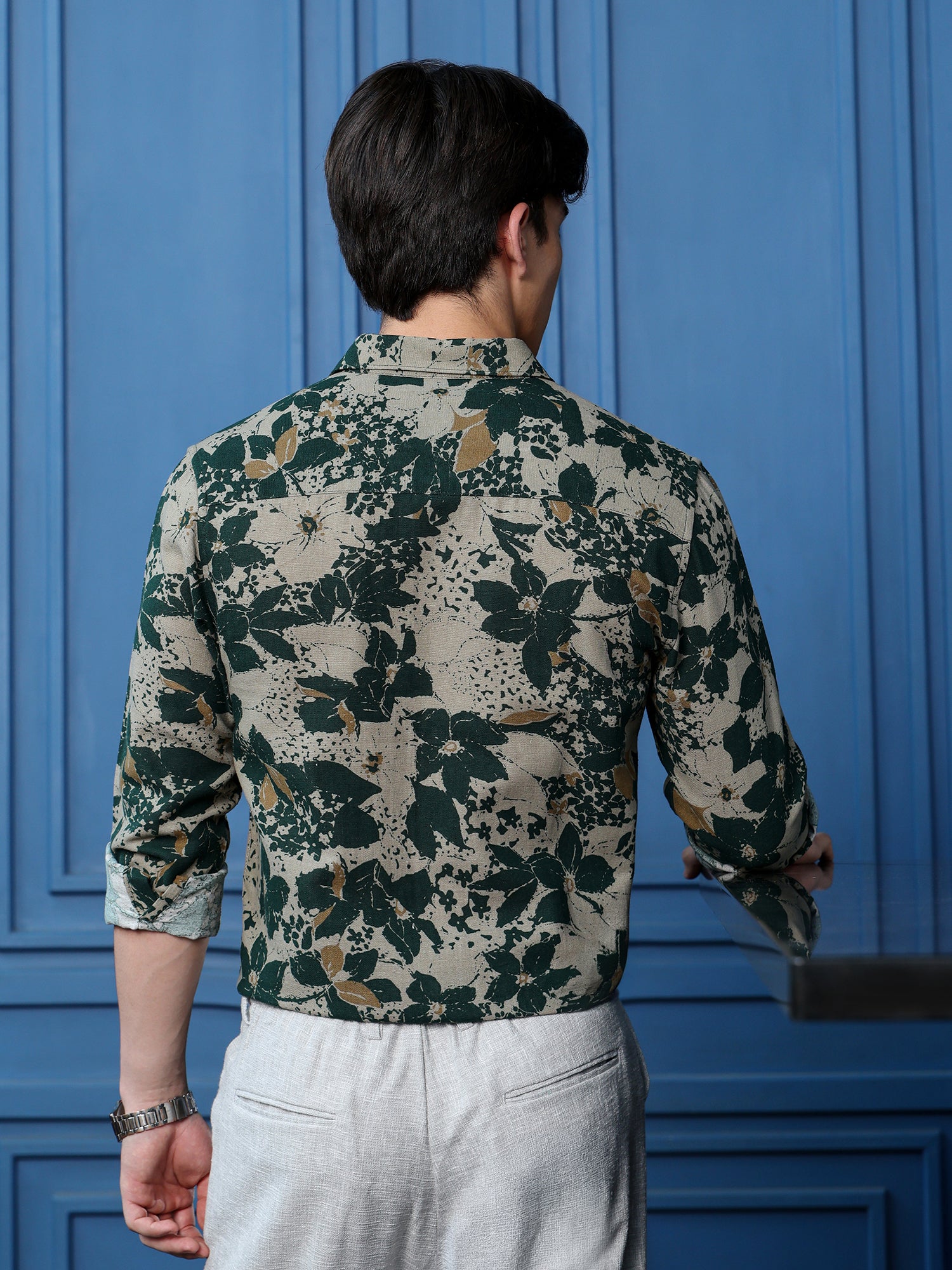 Men Green Floral Print Shirt