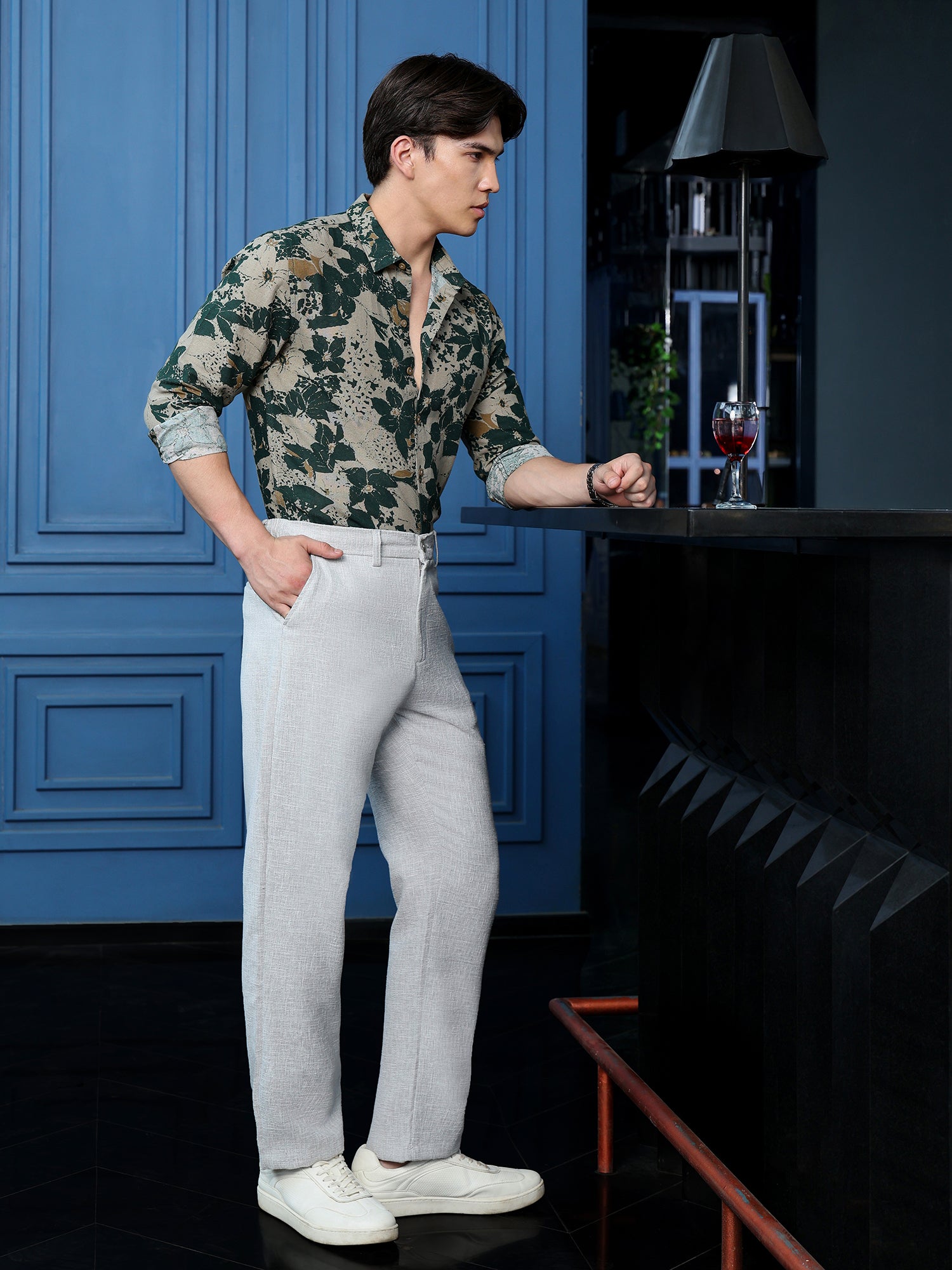 Men Green Floral Print Shirt