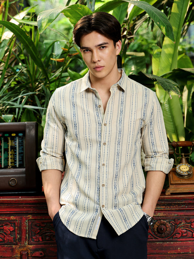 Men Beige Self Design Shirt