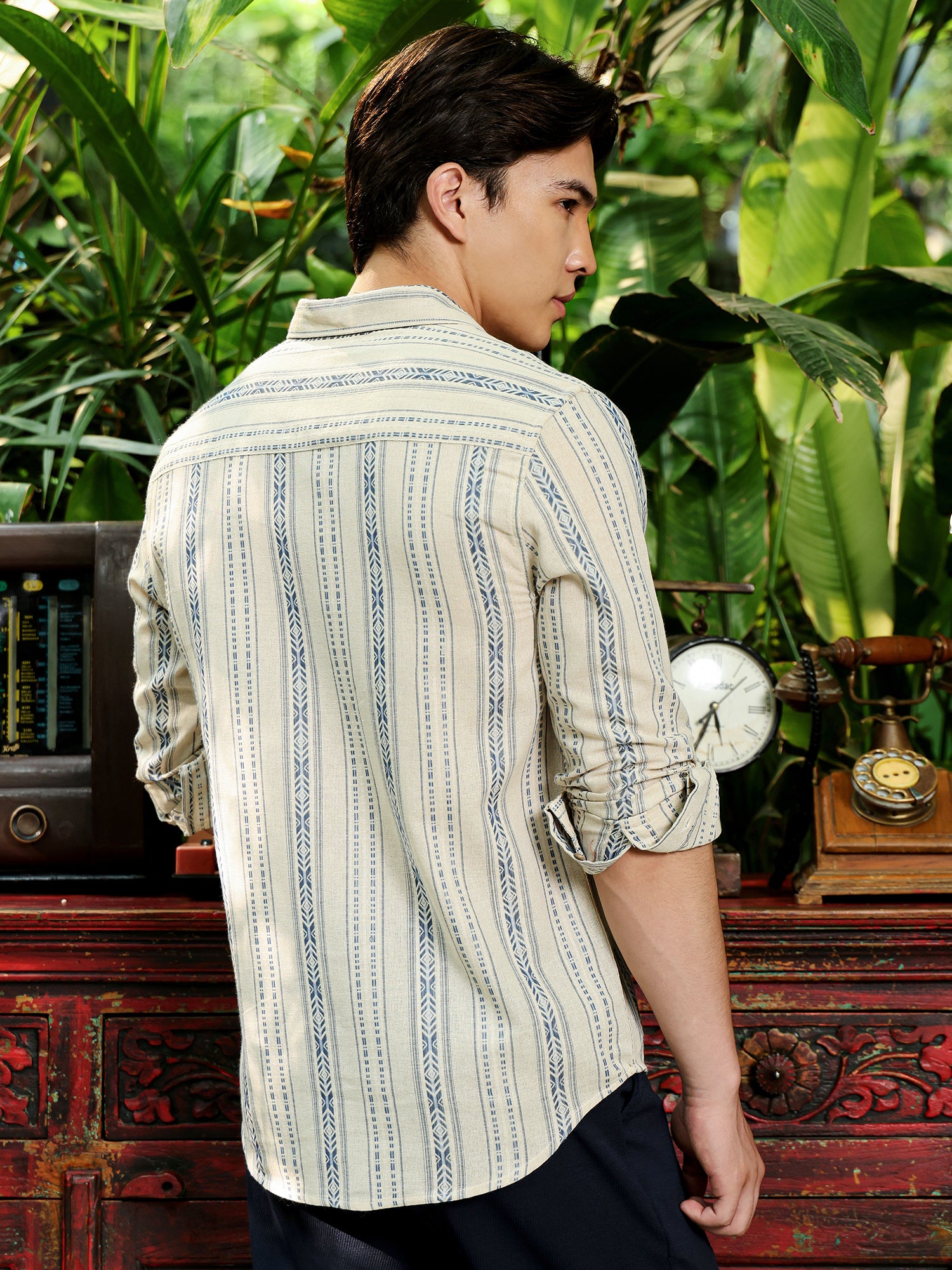 Men Beige Self Design Shirt