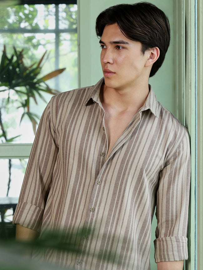 Men Khaki Striped Shirt