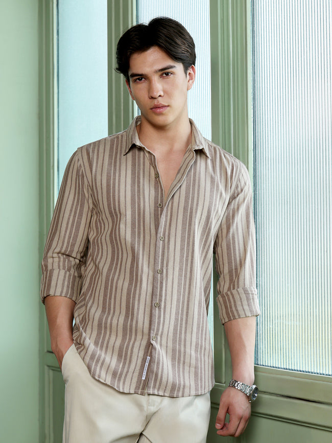 Men Khaki Striped Shirt