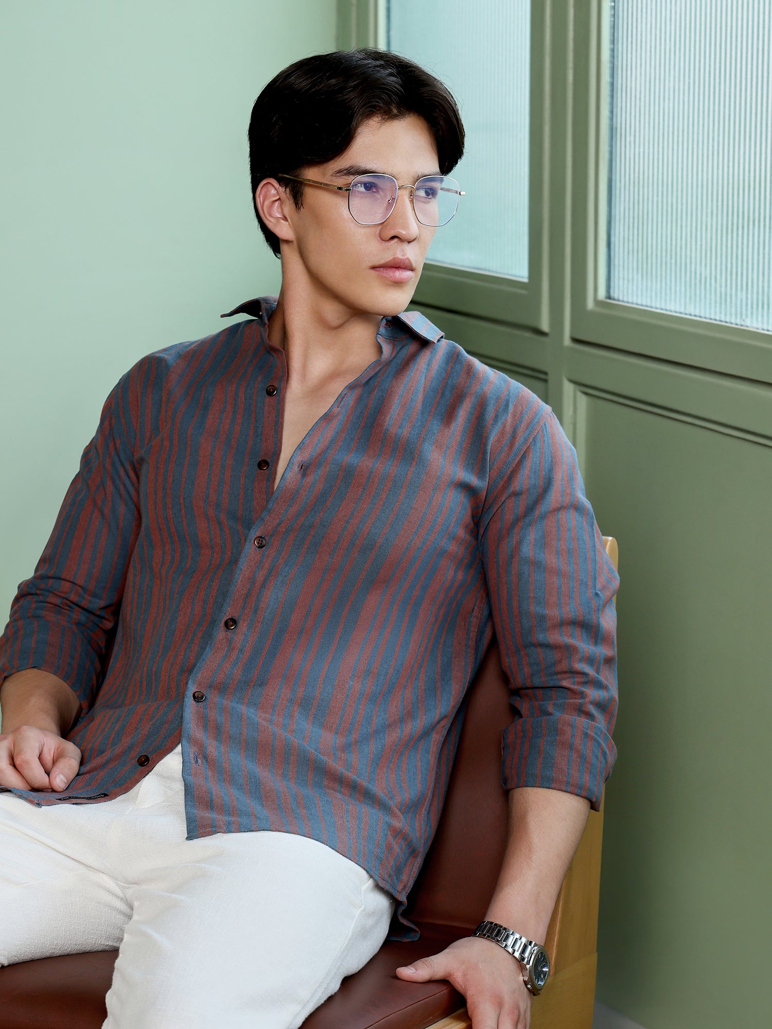 Men Charcoal Striped Shirt